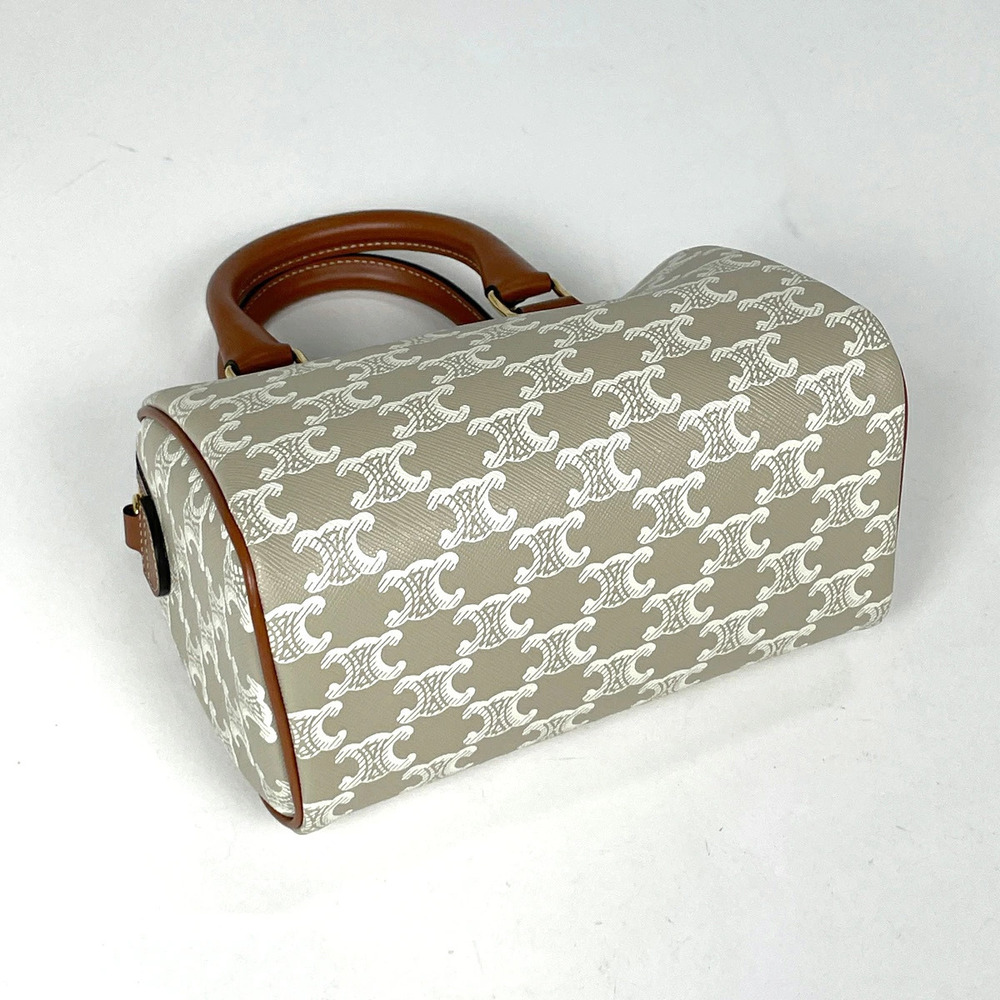 Celine Handbag Cream Canvas Brown Beige Boston Triomphe Brown Tan